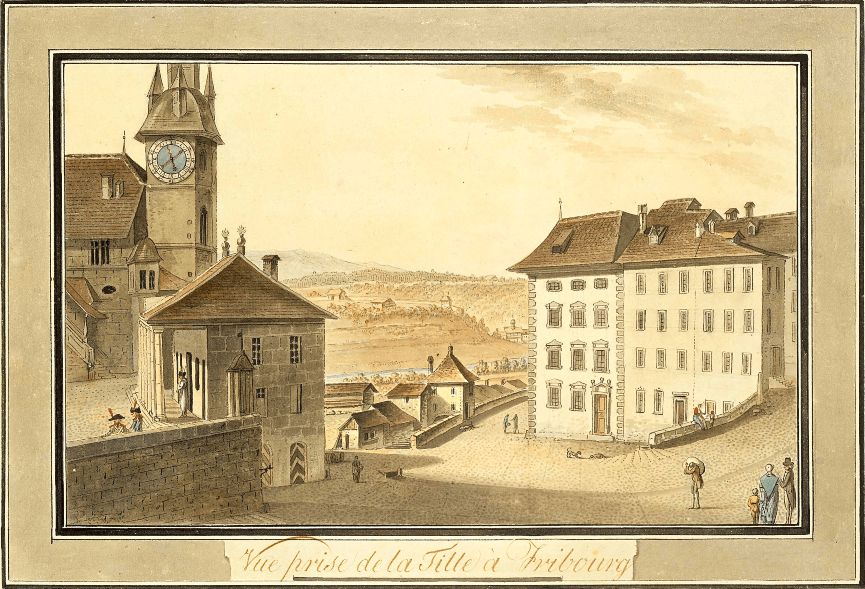 Joseph-Emmanuel Curty, Vue prise de la Tille à Fribourg, vers 1795, aquarelle © MAHF