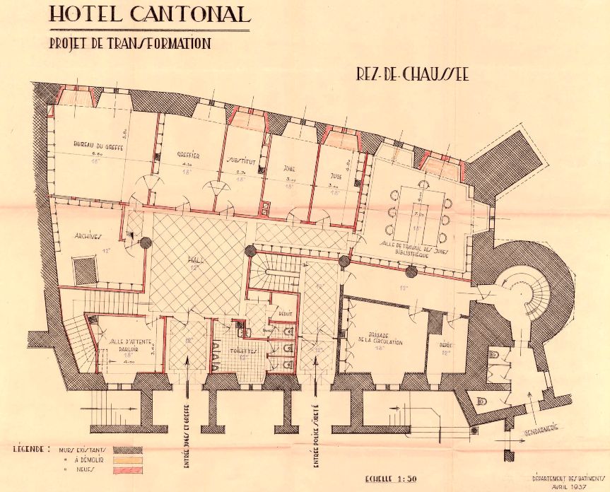 Edmond Lateltin, Projet de transformation du rez-de-chaussée et des sous-sols, plans, avril 1937 © Édil